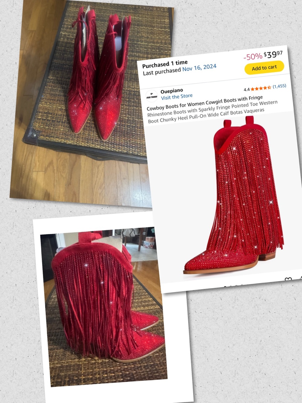 Red Rhinestone Fringe Cowboy Boots for Women